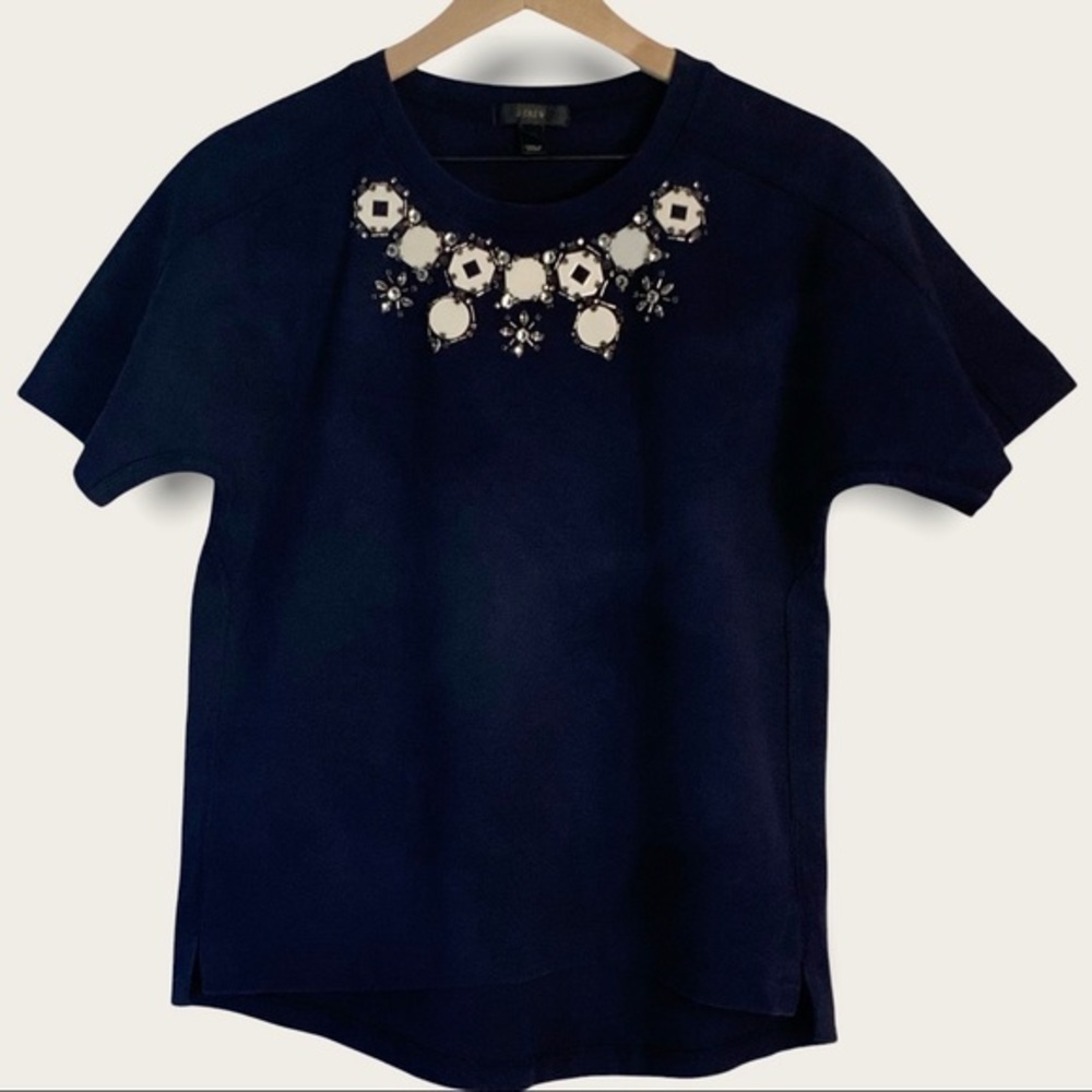 J.Crew blue embellished neckline top - Picture 2 of 10